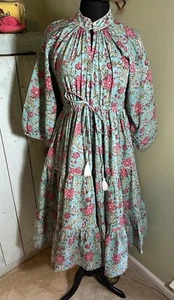 Indian Cotton Hand Blocked Tiered Maxi Dress Boho Hippie Size OSFM - Picture 1 of 7
