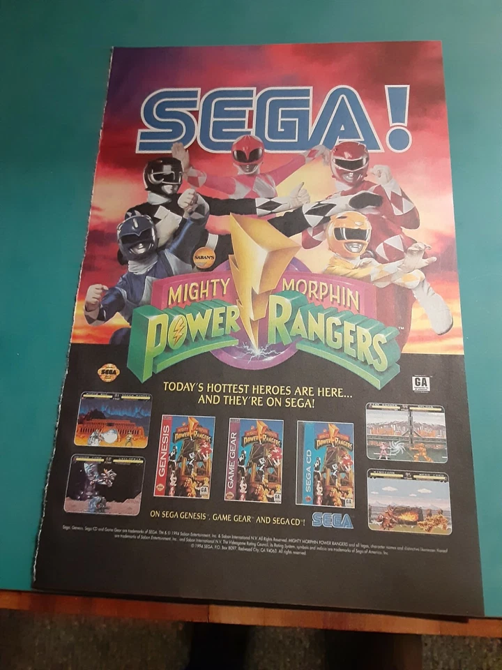 Power Rangers Sega Game Ad Print Advertisment 1994 - Image 1 of 1