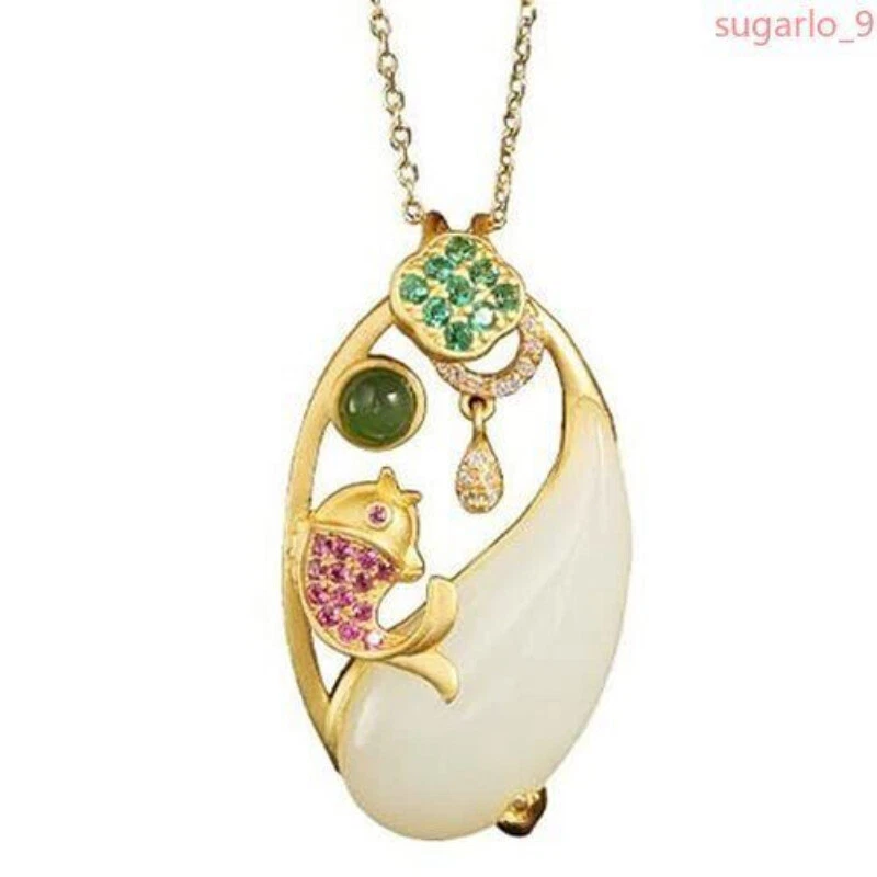 Collar colgante de jade blanco hetiano natural chino retro para mujer joyería Foto 1 de 1