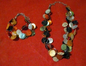 Necklace and Bracelet with Multi-colored abalone disks - Picture 1 of 7