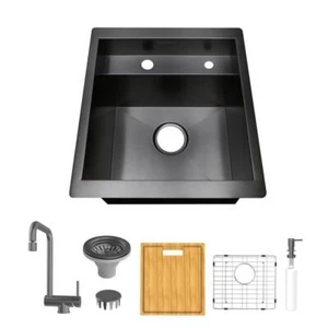 Glacier Bay Workstation Bar Sink 17" Stainless Steel Single Bowl Gunmetal Black - Picture 1 of 6