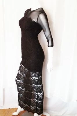NUEVO CON ETIQUETAS CACHÉ Maxi Vestido Formal Negro Ilusión Encaje 0 XS      Foto 1 de 4