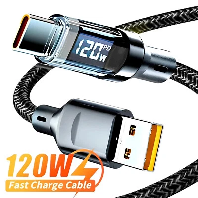 120w Super Fast USB Type-C Charging Cable Braid Phone Charger Lead with Display - Image 1 of 4