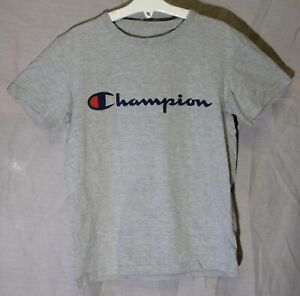 Boys Champion Light Grey Marl Blue Logo Front Classic T-Shirt Tee Age 9-10 Years