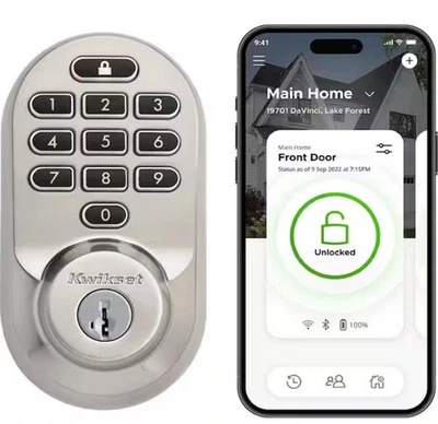 Kwikset Halo Satin Nickel WiFi Electronic Keypad Smart  Deadbolt Keyless Entry - Image 1 of 4