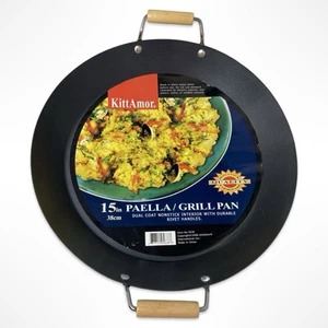NEW 15” Nonstick Paella Grill Pan with Wooden Handles - Picture 1 of 3