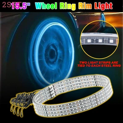Luces LED de anillo de rueda de doble fila RGB de 8x15,5"" para interruptor de luces de llanta de coche camión EE. UU. Foto 1 de 4