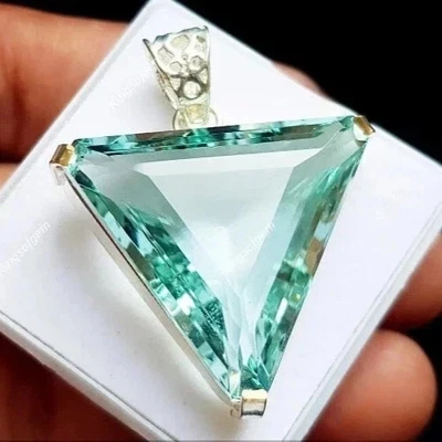 AAA+ Large Aquamarine 92.65 Ct. Trillion Cut 925 Silver Pendant Gift for Women - Image 1 of 4