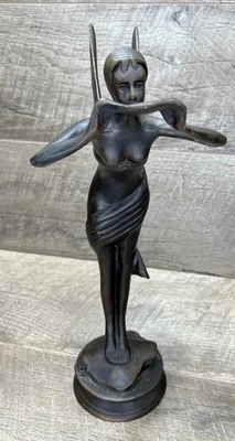 Vtg 90s Fairy Nymph 12” Bronze Statue w/ Lute John Richards Collection Art Deco - Image 1 of 4