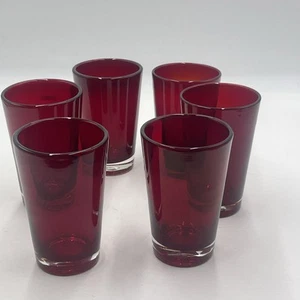 6 Sommerso Style mundgeblasene rubinrote klare Unterseite schwere Gläser - Bild 1 von 5