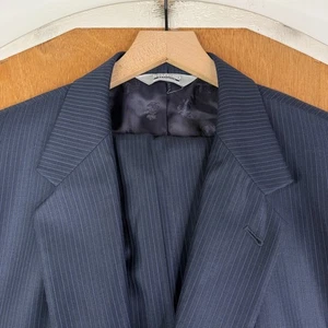 Stafford Suit Mens 46R Navy Blue Pinstripe 2 Button Executive Silk Wool Blend - Picture 1 of 23
