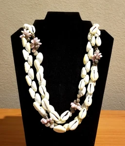 **Vintage Bold Chunky Long Cowrie Shell Necklace with Purple Small Shells** - Picture 1 of 5