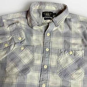 Camisa de Franela RRL Doble RL Ralph Lauren Para Hombres Grande Gris A Cuadros Botón Lavado Claro - Imagen 1 de 9