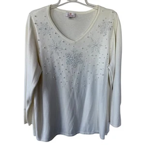 Quacker Factory Size 1X bling pearl pullover sweater - Picture 1 of 13