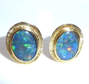 Ohrringe Clips 750 Gelbgold 5.00ct. Opal Australian Opal 19 x 15,2 mm 9,2gr - Picture 1 of 15