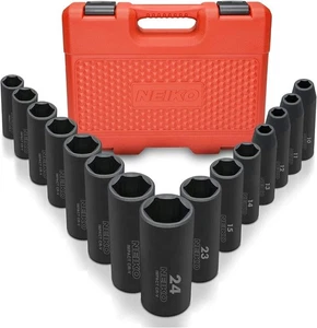 02474A 1/2" Impact Socket Set, 15 Piece Metric Socket Set 10-24 mm, Deep Sock... - Picture 1 of 5