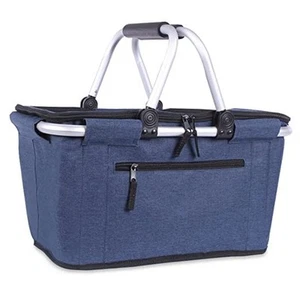 Picnic Basket, Collapsible Shopping Basket with Lid 27L Large Market Blue - Picture 1 of 7