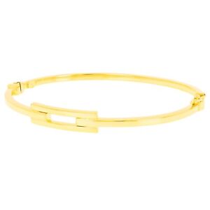 Italian 14k Yellow Gold Hollow Rectangle Bangle Bracelet 7" 6.6mm 4.1 grams