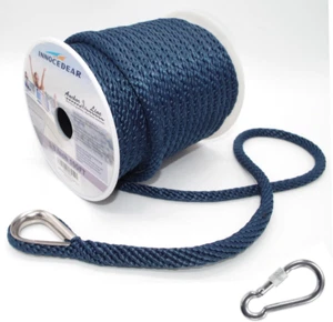 Anchor Rope Braided Anchor Line(Navy, 3/8" X 100') Premium Solid Braid MFP Boat  - Picture 1 of 12