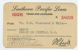 1926 Southern Pacific Lines Texas & Louisiana Employee/Spouse Pass - Bild 1 von 2