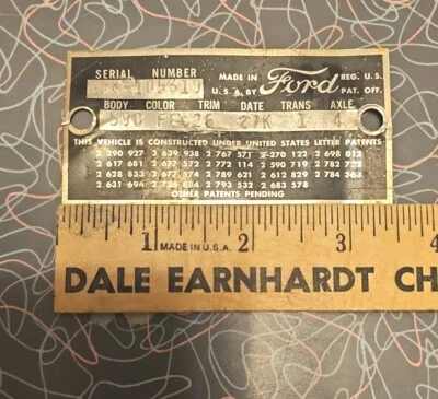  FORD Ranch Wagon 1959 Data Plate OEM Serial Number ID Tag Trim Body - Image 1 of 4