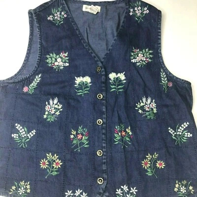 Van Heusen Chaleco Denim Talla S Floral Rojo Blanco Verde Botón Delantero Foto 1 de 4