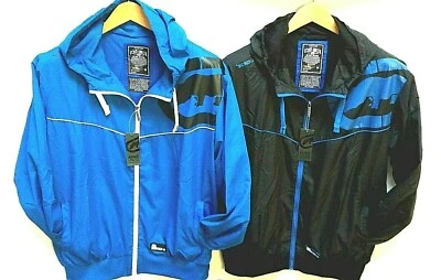 Men's Ecko Unlimited Light Weight Wind Breaker Rain Jacket Hood Blue Black - Image 1 of 4