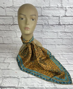 Vintage Ladies’ Harvest Gold & Turquoise Floral Print Scarf - Picture 1 of 5