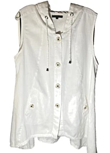 For Cynthia Hooded Tunic 100% Linen White Beach Lagenlook Boho Women's Large - Picture 1 of 10