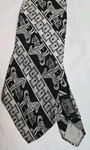 1970s Vintage Liebert Men's Tie Black Silver Horse Print  - Picture 1 of 8