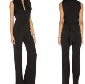 DIANE VON FURSTENBERG Traci Silk Blend Sleeveless Belted Jumpsuit Size 8 - Picture 1 of 7