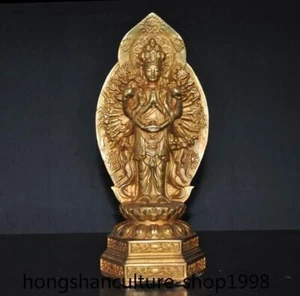 12" Antiguo templo del Tíbet bronce dorado 1000 manos Bodhisattva Kwan-Yin Buda estatua - Imagen 1 de 10