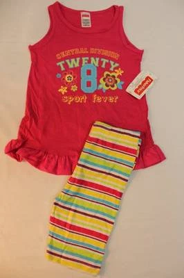 Conjunto de 2 piezas de deporte para niñas pequeñas 2T rosa camiseta sin mangas camisa pantalones capri a rayas Foto 1 de 3