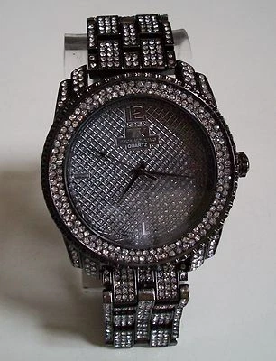 Men's black hematite finish stone fashion dressy hip hop link watch - Image 1 of 4