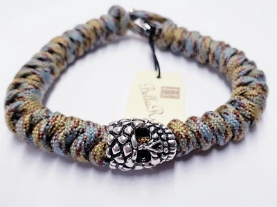 Pulsera para hombre BellaRyann cuerda de paracaídas con calavera de metal en oliva/gris Foto 1 de 4