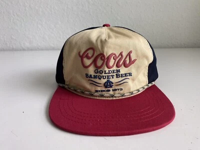 Sombrero Coors Dorado Banquete Cerveza Sarga Cuerda Azul Tostado Rojo Retro SnapBack NUEVO Foto 1 de 4
