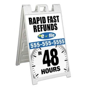 CUSTOMIZABLE REFUNDS 48 HOURS Signicade 24x36 Aframe Sidewalk Sign Banner Decal - Picture 1 of 9