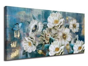 Arjun Flowers Canvas Wall Art White Elegant Modern Picture Gold Foil Rustic P... - Picture 1 of 6