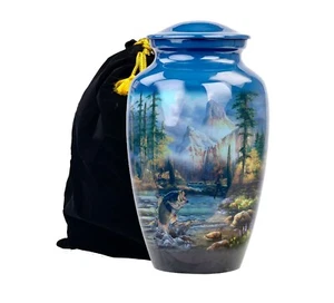 fishing man urn,bass fish hunting urn, Man,Fishing in tha Lake, Human Ashes urn, - Picture 1 of 10