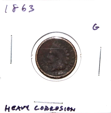 1863 US Indian Head Cent Good Details Hole Filler Free Shipping Cover