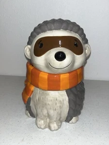 Hedgehog Earthenware 10 Inch Cookie Jar With Orange Stripe Scarf Adorable Cute - Picture 1 of 7