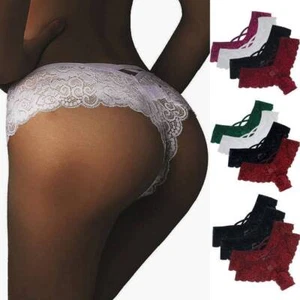 4Pack Womens Sexy Lace Underwear Panties Knickers Brief Bikini Thongs G-Strings - Picture 1 of 17
