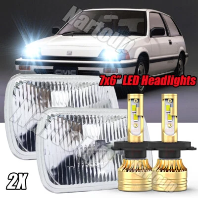 For Honda 1982-1985 Civic 1986-1989 Accord Pair 7X6" 5X7 LED Headlights Chrome Foto 1 de 4
