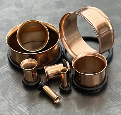 PAIR Rose Gold Single Flare Tunnels Ear Plugs Gauges PVD Plated Surgical Steel - Image 1 of 4
