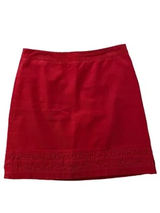 Boden Red Corduroy Skirt Womens Size 8 Mini Lined Ruffle Accent Cotton - Picture 1 of 9