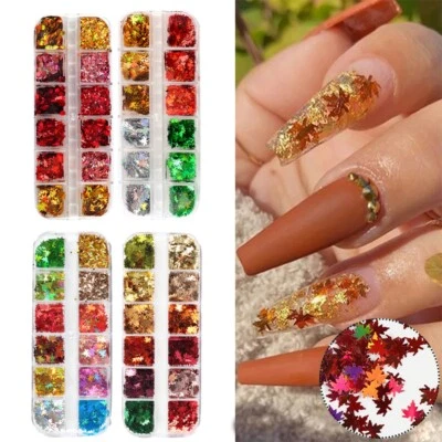 Nagel Glitzer Pailletten Laser Scheiben Ahornblatt Aufkleber Flakes Nail Art / - Bild 1 von 4
