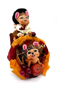 Vintage Annalee Cornucopia Basket Thanksgiving Fall Harvest Mice Centerpiece - Picture 1 of 16