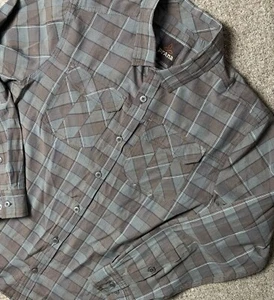 Prana Mens Large Long Sleeve Button Up Shirt Vented Plaid Organic Cotton Blend - Picture 1 of 9