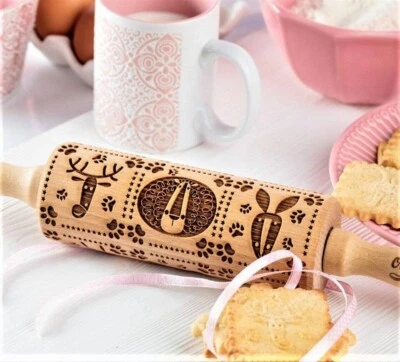 Engraved Wooden Rolling Pin Embossed Dough Rolling Pin Africa  Carved  Mold - Image 1 of 4
