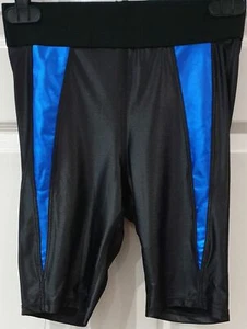 HEROINE Black & Blue Sheen Gloss Branded Activewear Biker Cycle Shorts S BNWT - Picture 1 of 6